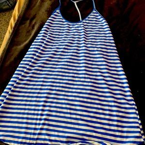 blue and white striped swimsuit cover up, that can also go well as a dress